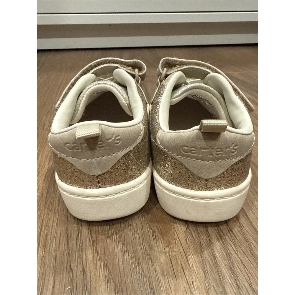 Carters Toddler Size 8 Gold Perrie Sneakers Sparkle Whimsy No Tie VersatileEUC